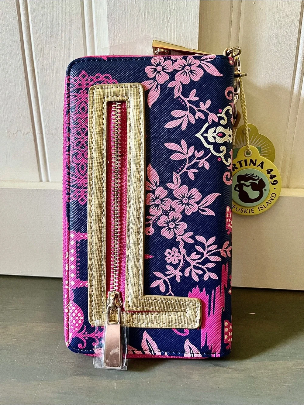 Spartina 449 Navy & Pink Elephant Wristlet Wallet NWT